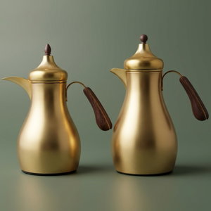 Al Saif Gallery Sama Thermos Set, 0.7/1 Liter, 2 Pieces, Inner Glass Container, Stainless Steel Outer Body - Gold product image