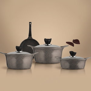 طقم قدور كوري جرانيت تورنادو، 7 قطع، غطاء زجاج - رمادي غامق product image