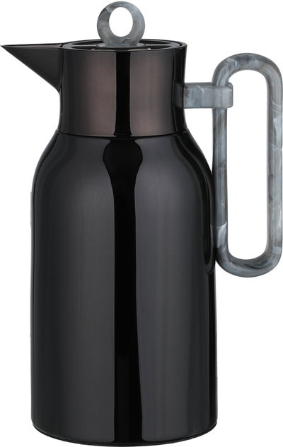 Al Saif Gallery Al Durra Thermos Set, 1/1 Liter, 2 Pieces, Glass Inner Container, Push Button, Marble Gray Handle - Glossy Black product image 3