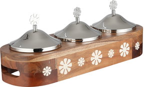 طقم تمريات مع ستاند خشب ستانلس ستيل السيف غاليري، 4 قطع، نقش وردة - فضي خشبي product image