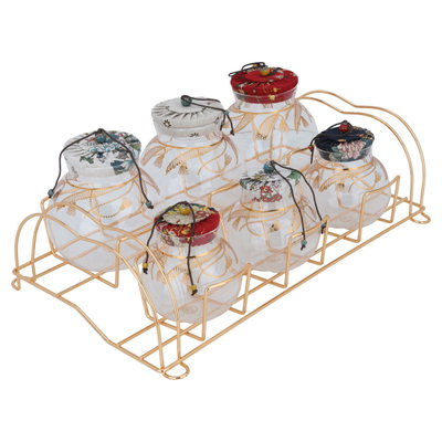 طقم علب بهارات زجاج السيف غاليري، غطاء، 7 حبات - ملون بستاند ذهبي product image 3