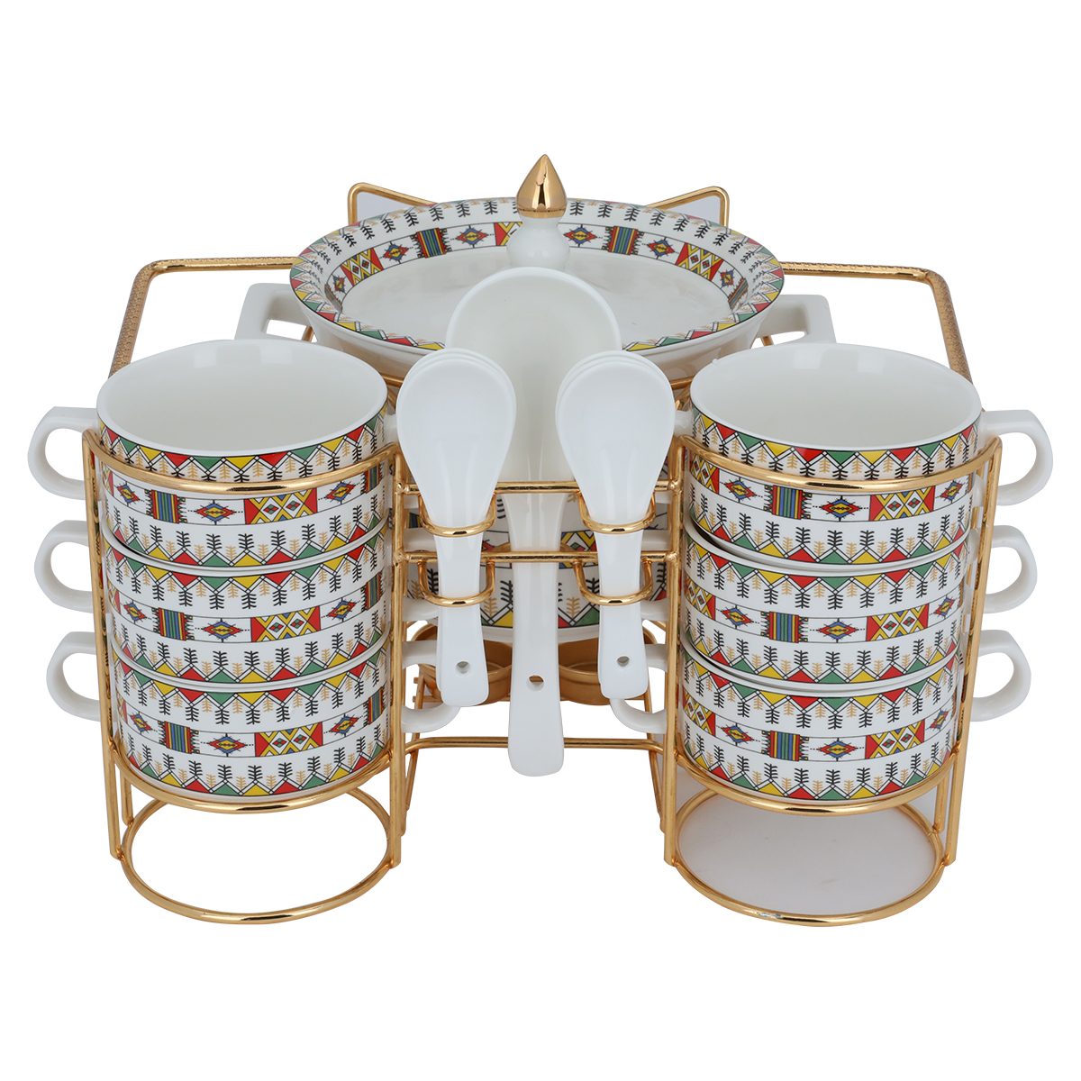طقم شوربة بورسلان السيف غاليري، 15 قطعة، بنقش عسيري - أبيض product image 3