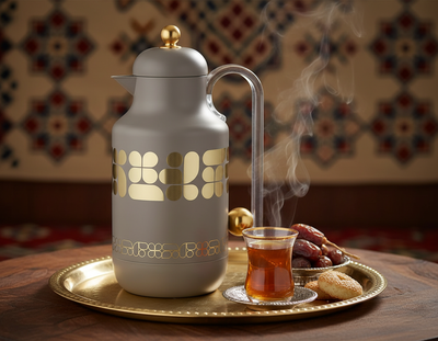 Al Saif Gallery Kkozami Thermos, 1 Liter, Glass Interior, Transparent Handle, Push-Button Lid - Gold Cappuccino product image 6