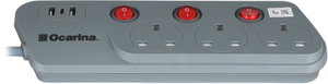 توصيلة كهرباء اوكارينا، 3 متر، 3 مخارج، 2 مخرج USB، مخرج TypeC، OCREX3W53U3G - رصاصي product image 2