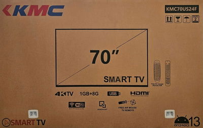 KMC KMC70US24F Frameless LED Smart TV, 70 inch, 4K UHD, Built-in Receiver, Android 13, 2 Remote - Black product image 3