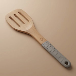 Al Saif Gallery wooden cooking pan, 30 x 8 cm, perforated with silicone handle - light grey product image