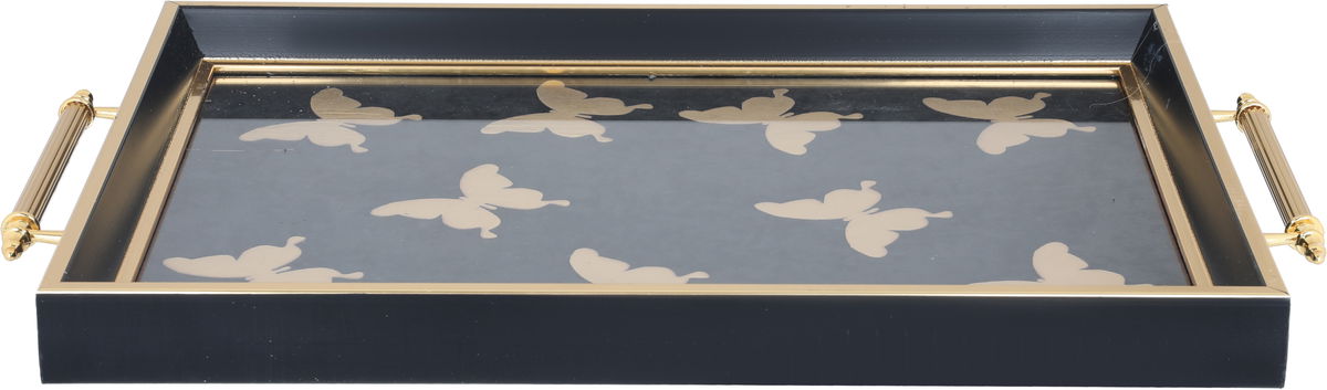 Tofariyah Alsaif Gallery glass, 30 x 47 cm, rectangle, golden butterfly pattern, hand - black product image 1