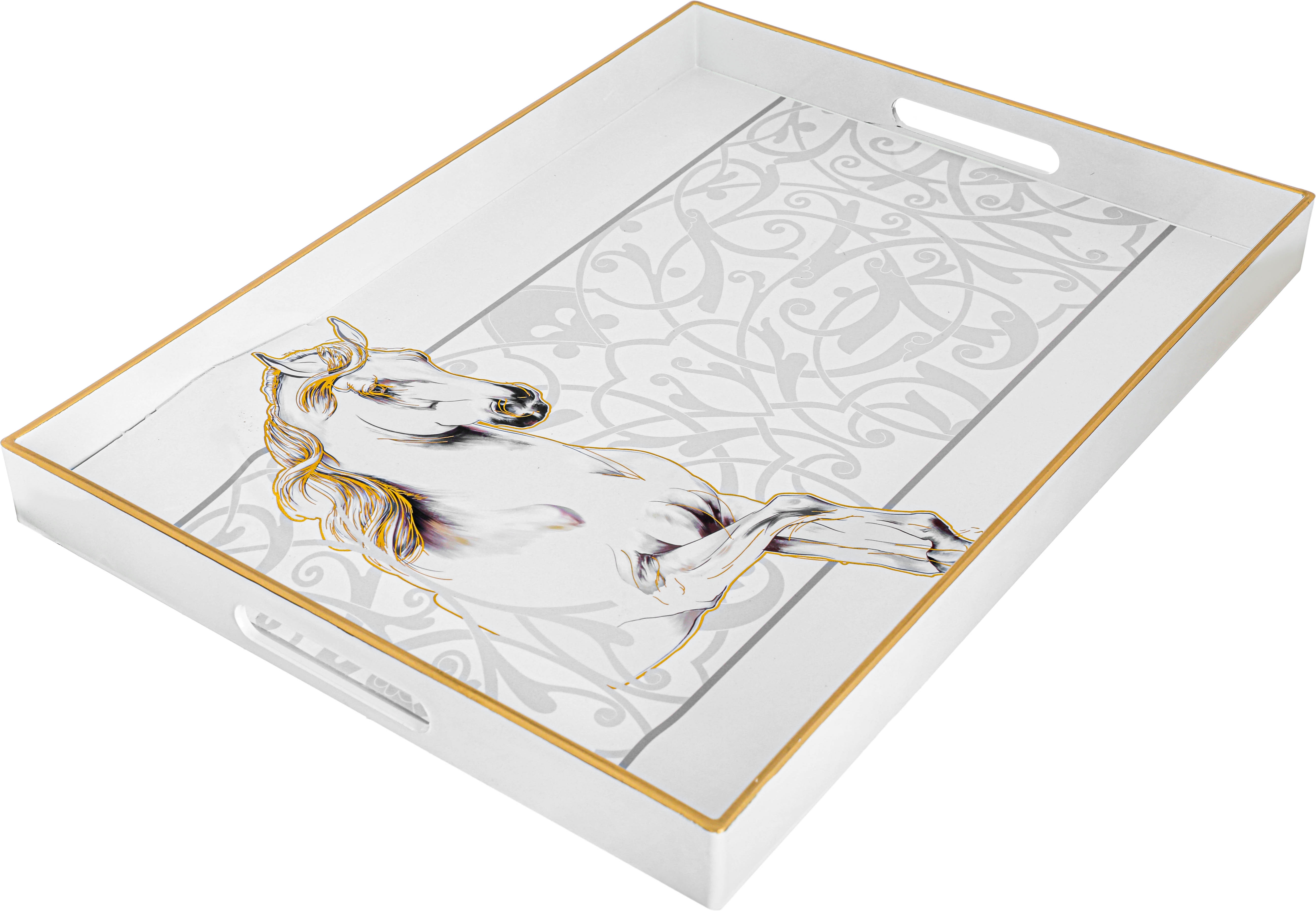 طوفرية مستطيلة بلاستيك السيف غاليري، 48x35x4 سم، نقش حصان ذهبي - كريمي product image 2