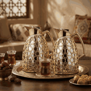 طقم ترامس أندلسية السيف غاليري، 0.75/1 لتر، نقش اسلامي، حافظة داخلية زجاج - فضي وذهبي product image 2