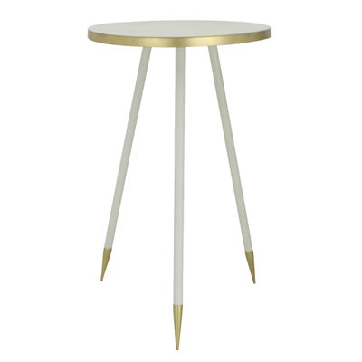 Al Saif Gallery steel table, 36x36x62 cm, round, golden edge, three legs - light beige product image 1