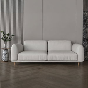 Modern Swedish wood sofa, 225x87x45 cm, boucle fabric - off-white product image