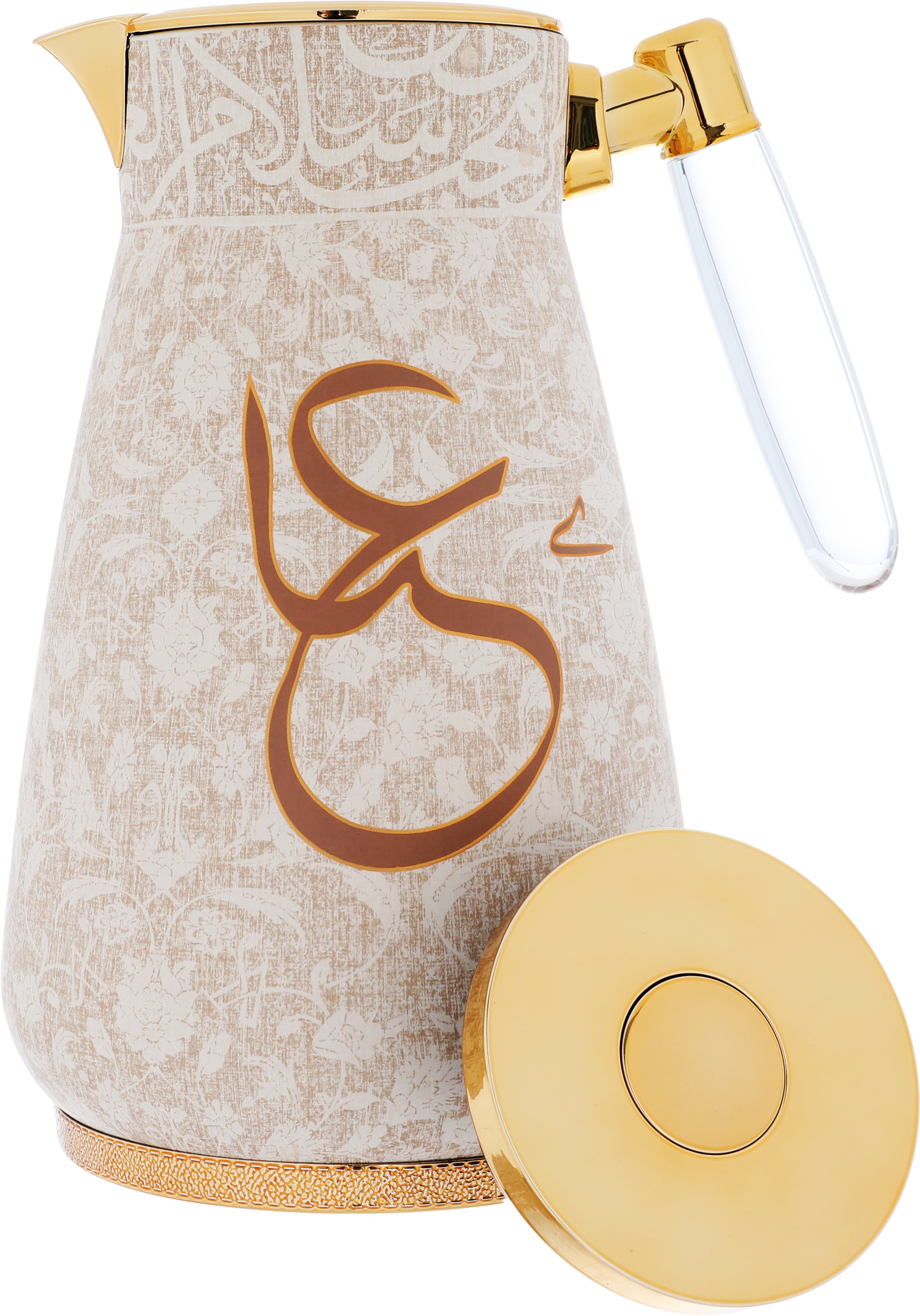 Al Saif Gallery Alia thermos set, 0.75/1 liter, two pieces, thermal glass inner shell, steel outer shell - beige with gold product image 3