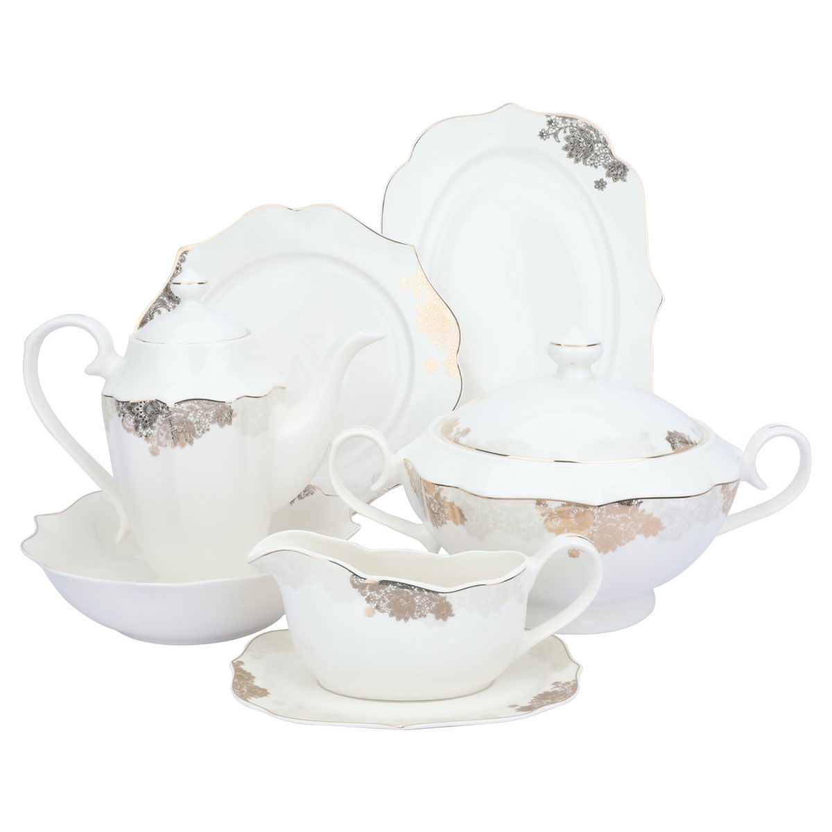 طقم سفرة بورسلان السيف غاليري، 166 قطعة - أبيض product image