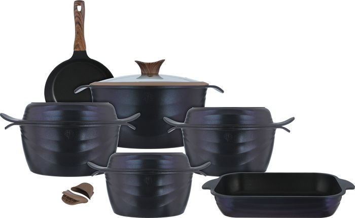 طقم قدور جرانيت نيوكلاين، 10 قطع، غطاء زجاج - ازرق غامق product image 1