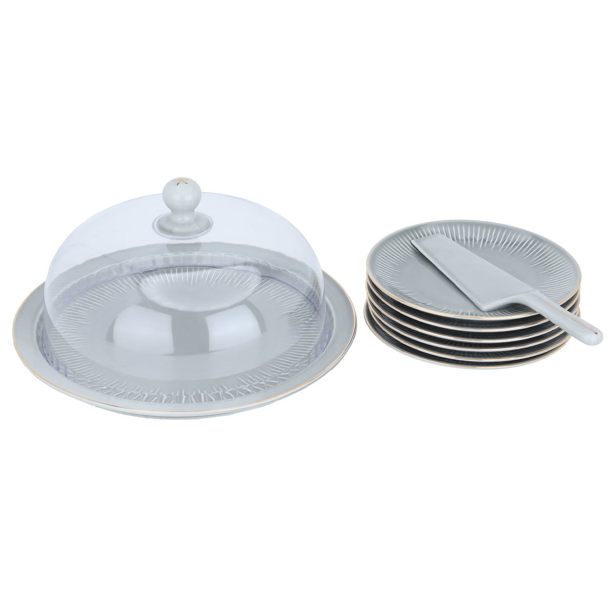 Al Saif Gallery Porcelain Cake Serving Set, 8 Pieces - Gray product image