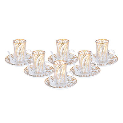 طقم تقديم بيالات وفناجين قهوة مع الصحن زجاج السيف غاليري، 26 قطعة، نقش ذهبي - أبيض product image 2