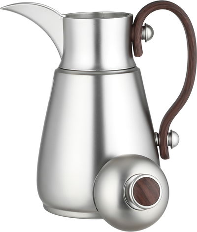 ترمس دلة تميم 10 السيف غاليري، 1 لتر، خامة داخلية ستانلس ستيل، يد خشبي، غطاء ضغاط - فضي مطفي product image 4