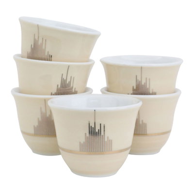 Al Saif Gallery porcelain Arabic coffee cups set, golden pattern, 12 pieces - light beige product image 2