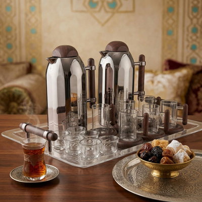 Al Saif Gallery Terhab Thermos Set, 21 Pieces, Cups with Saucers, Coffee Cups, Saucers, Wooden Handle - Black Wooden product image 10