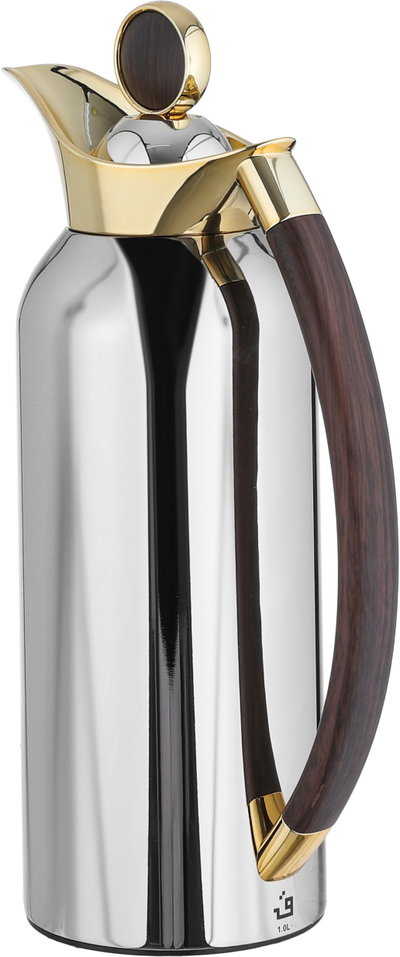 Al Saif Gallery Al Thuraya Thermos Set, 2 Pieces, 1/1 Liter, glass interior, black handle, push-button lid - silver and gold product image 5