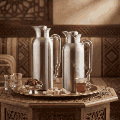 Al Saif Gallery Tuwaiq Thermos Set, 2 Pieces, 0.7/1 Liter, Glass Inner Material, Transparent Handle, Press Lid - Silver product image 7