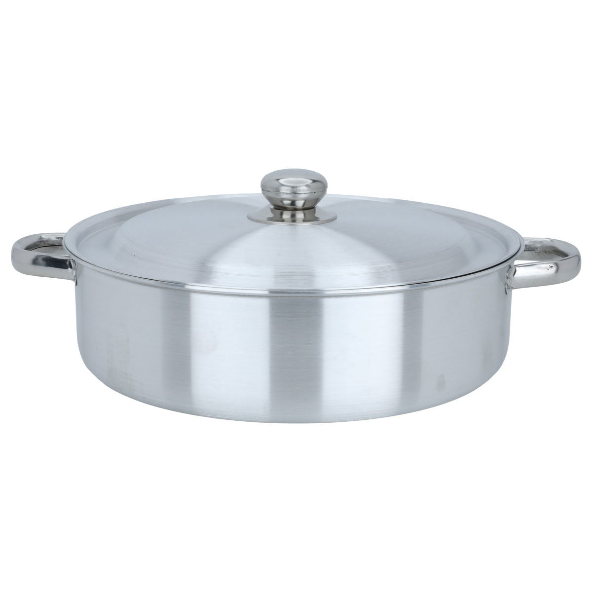 Robust aluminum oven tray, 32 cm, round, with lid, two handles - silver product image