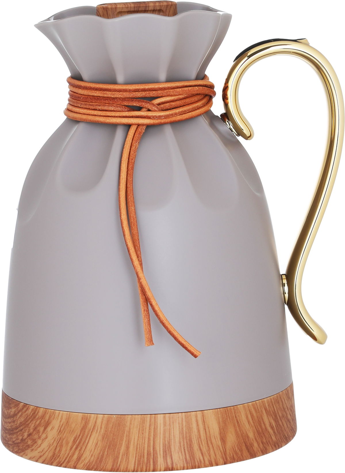 Everest Balqis Thermos, 1 liter, golden handle, wooden base, thermal glass inner shell, plastic outer shell - Cappuccino product image