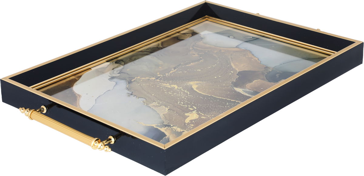 Tofaria Al Saif Gallery glass, 30 x 47 cm, rectangle, golden-brown marble pattern, handle - black product image 2