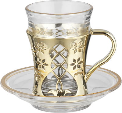 طقم بيالات نوارة زجاج سيف بلص، 12 قطع - شفاف ذهبي product image 2