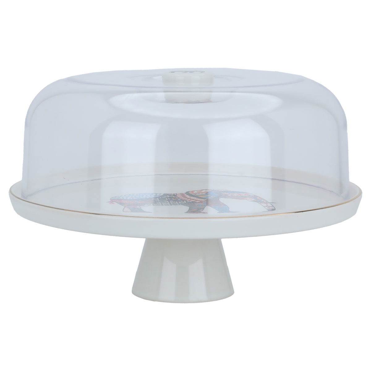 Al Saif Gallery Porcelain Round Cake Serving Stand, 28 cm, elephant pattern, with base and cover - white product image 1
