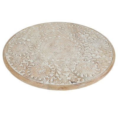 طاولة خشب منحوتة وردة أبيض بقاعدة السيف غاليري، 50x50x55 سم، دائرية - بني product image 2
