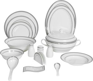 طقم تقديم سفرة بورسلان السيف غاليري، 86 قطعة - أبيض فضي product image
