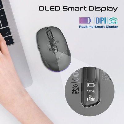 ماوس لاسلكي بروميت، بطارية 500 مللي أمبير، اضاءة RGB، متوافق مع انظمة متعددة، شاشة OLED، دعم بلوتوث، Blix-3M - اسود product image 3