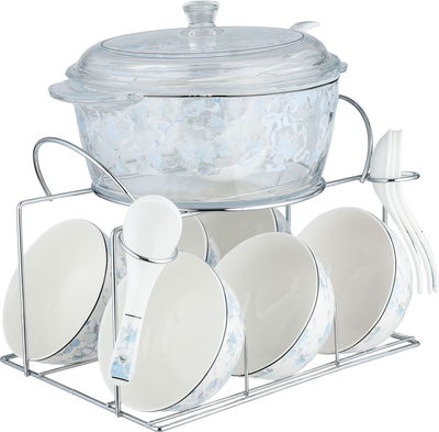 Golden Gallery Porcelain Glass Soup Set, 16 Pieces, Embossed - Translucent White product image 3