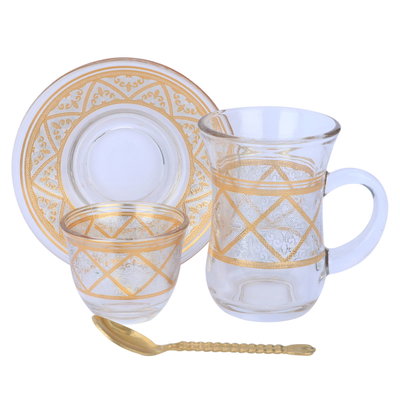 Max Glass tea and coffee serving set, 24 pieces, golden pattern - transparent product image 1
