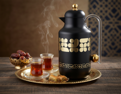 Al Saif Gallery Kkozami Thermos, 1 Liter, Glass Interior, Transparent Handle, Push-Button Lid - Black And Gold product image 6