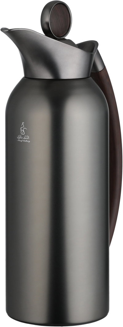 Al Saif Gallery 2-piece 1/2 liter thermos set, tempered glass inner container, wooden handle, pusher - black wood product image 5