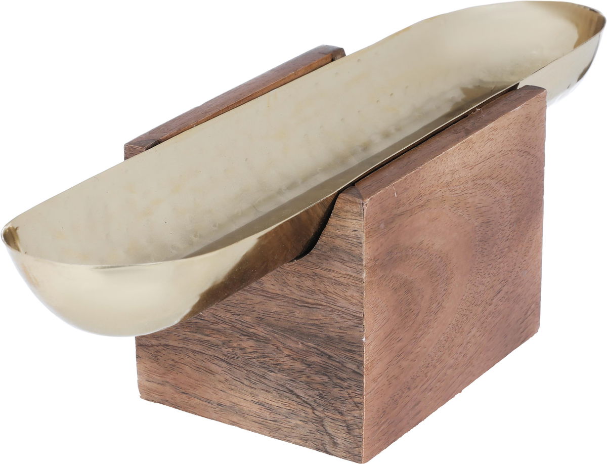Al Saif Gallery Steel Serving Plate, 40X10X13 cm, Wooden Square Base - Gold product image 2