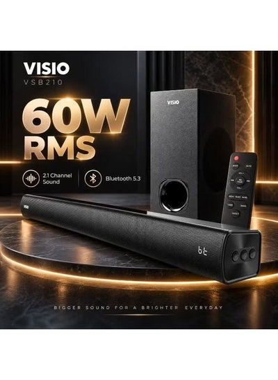 ساوند بار لاسلكي فيسيو، 60 واط، 2 قناة، مضخم صوت، يدعم البلوتوث، ريموت كنترول، VSB210 - اسود product image 4