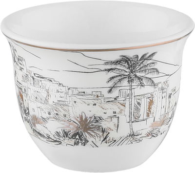 طقم بيالات زجاج و فناجين قهوة بورسلان السيف غاليري، 18 قطعة - ابيض ذهبي product image 3