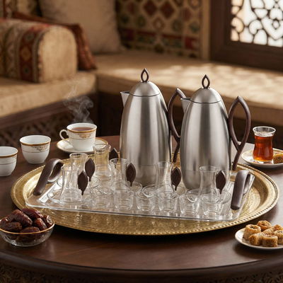 طقم ترامس العلا السيف غاليري، 21 قطعة، مع طوفرية، اكواب شاي و قهوة - فضي product image 2