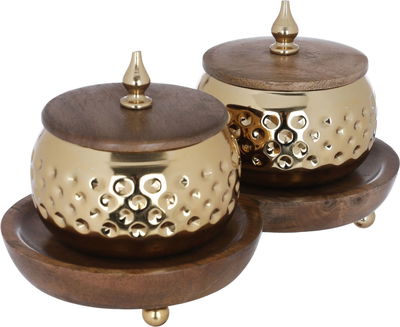Al Saif Gallery Steel Yogurt Set, 13 x 16 x 28 cm, 3 pieces, wooden tofa, lid - brown product image 2