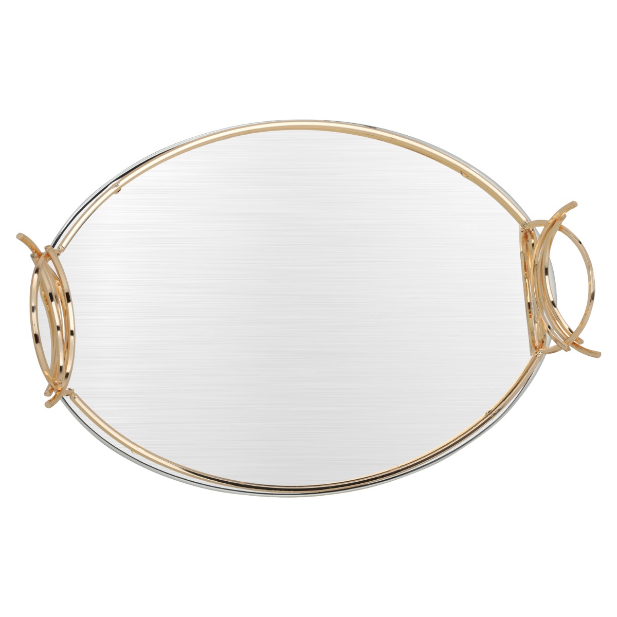 Steel topper with golden edges and handle Al Saif Gallery, 43 x 30 x 1.7 cm, medium, oval - silver product image