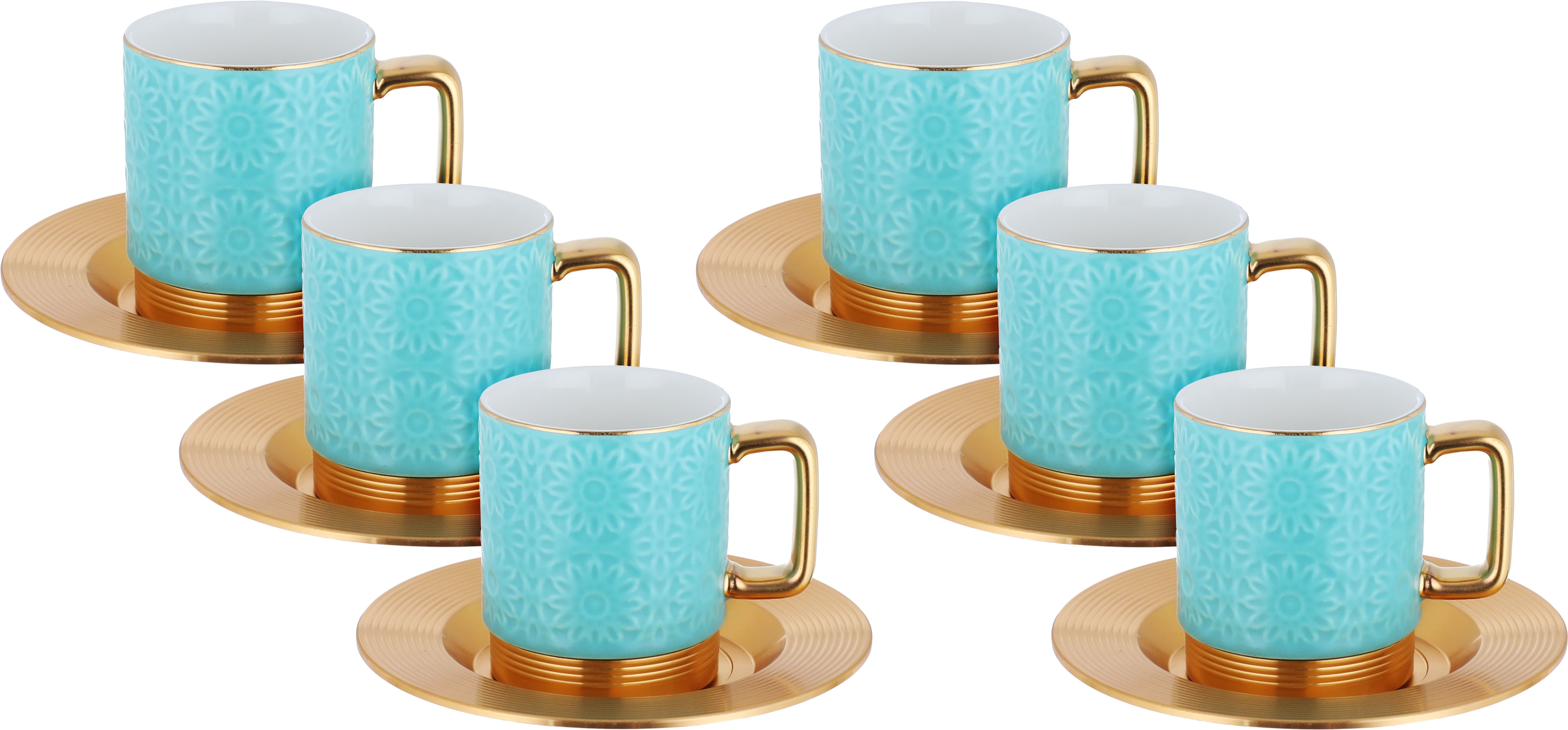 Al Saif Gallery porcelain coffee cup set, 12 pieces, gold steel saucer - blue product image 1