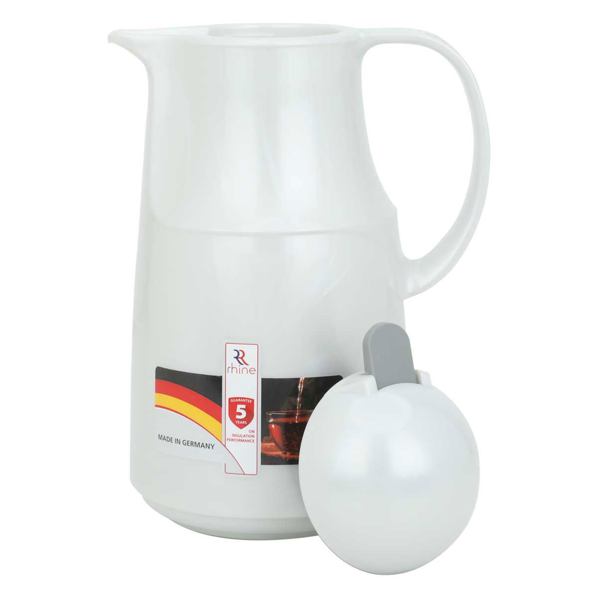 ترمس الراين، 1 لتر، حافظة داخلية زجاج حراري، هيكل خارجي بلاستيك - أبيض product image 2