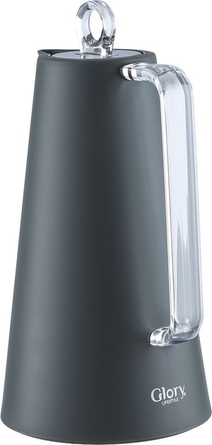 ترمس جلوري، 1 لتر، خامة داخلية زجاج، يد شفاف، غطاء ضغاط - رمادي غامق product image 2