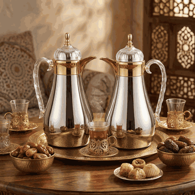 طقم ترامس الهنوف السيف غاليري، 1/0.7 لتر، حافظة داخلية،زجاج، هيكل خارجي استيل - فضي ذهبي product image 2