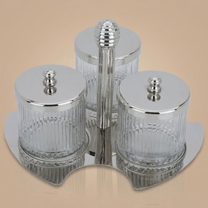 طقم علب زجاج السيف غاليري، 4 قطع، غطاء، ستاند - فضي product image