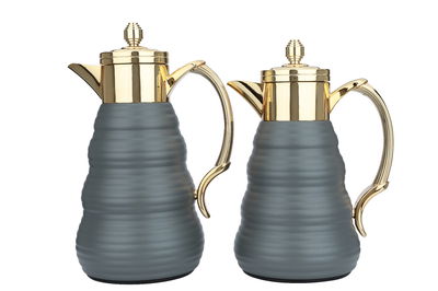 Al Saif Gallery thermos set, 1 liter, glass inner container, steel outer shell, two pieces - gray product image 1