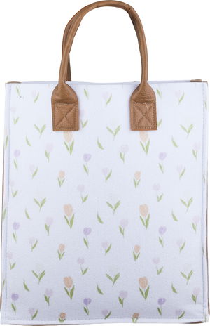 شنطة ترامس قماش السيف غاليري، 32x10x37 سم، نقش زهور - ابيض بني فاتح product image